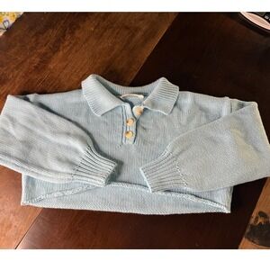 American Threads Cropped Polo Sweater XS/S Light Blue